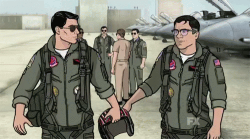 Archer and Cyril high-fiving after a successful flight